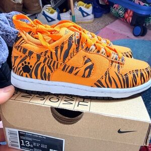 Nike Kids Orange Tiger Print Dunk Sneakers